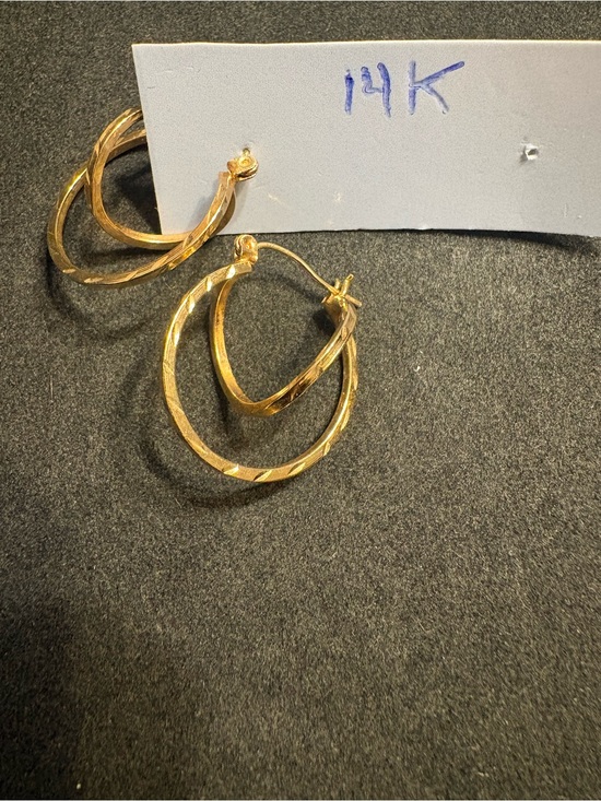 Jewelry - 14K Gold Twisted Hoop Earrings - Double Ring Design
